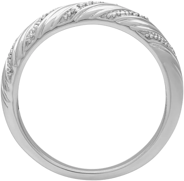 925 Sterling Silver Rings, Diamond-Accent Twisted Dome Wedding Band for Women, Silver Promise Ring or Anniversary Ring; Silver Jewelry Wedding Rings for Women, by Brilliant Expressions