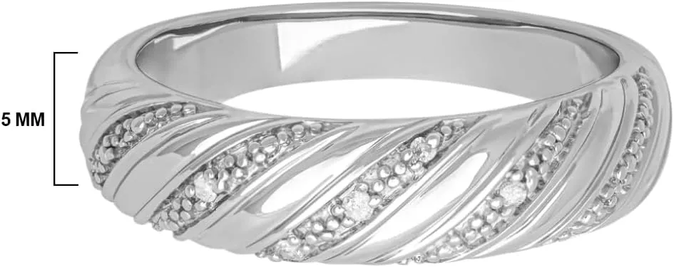 925 Sterling Silver Rings, Diamond-Accent Twisted Dome Wedding Band for Women, Silver Promise Ring or Anniversary Ring; Silver Jewelry Wedding Rings for Women, by Brilliant Expressions