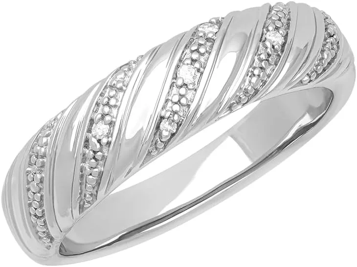 925 Sterling Silver Rings, Diamond-Accent Twisted Dome Wedding Band for Women, Silver Promise Ring or Anniversary Ring; Silver Jewelry Wedding Rings for Women, by Brilliant Expressions