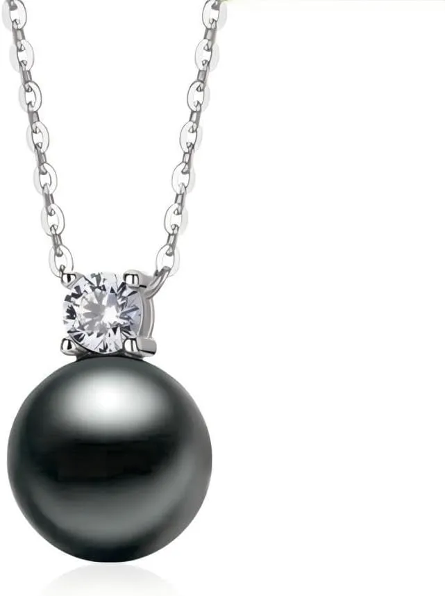 925 Sterling Silver Single Pearl Necklace White Black Pearl Cubic Zirconia Pendant Necklace for Women Wedding Jewelry Gifts