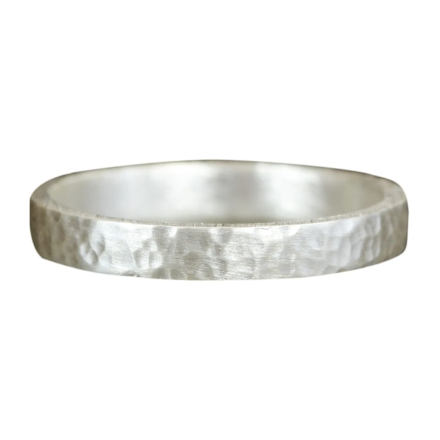 925 Sterling Silver Wedding Ring 3MM Hammered Flat Pipe Cut Textured Thick & Durable Handmade Unisex Mens & Women Rustic Engagement Promise Band - US Size 4-13 - Custom Engraving