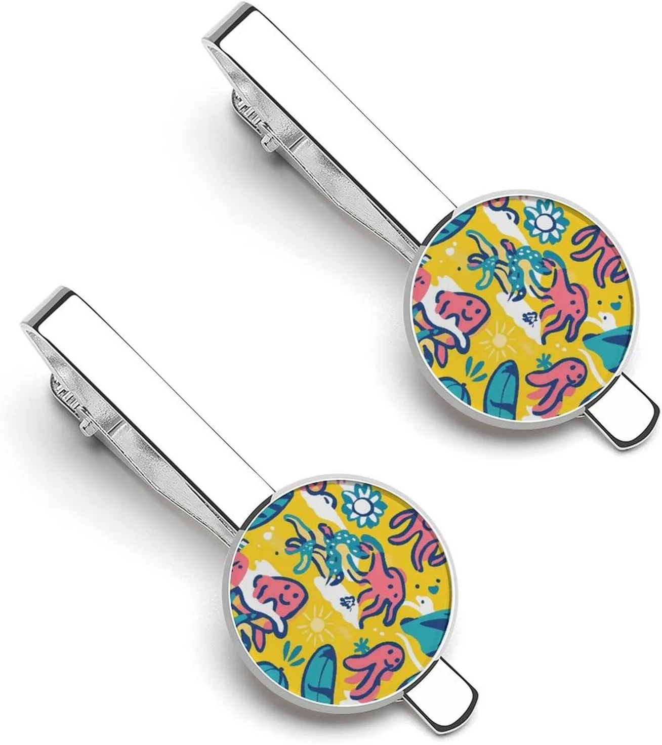 Abstract Octopus Hawaiian Surfboard Tie Clips for Men Stylish Neck Tie Bar Ideal Gift for Anniversary Wedding Business