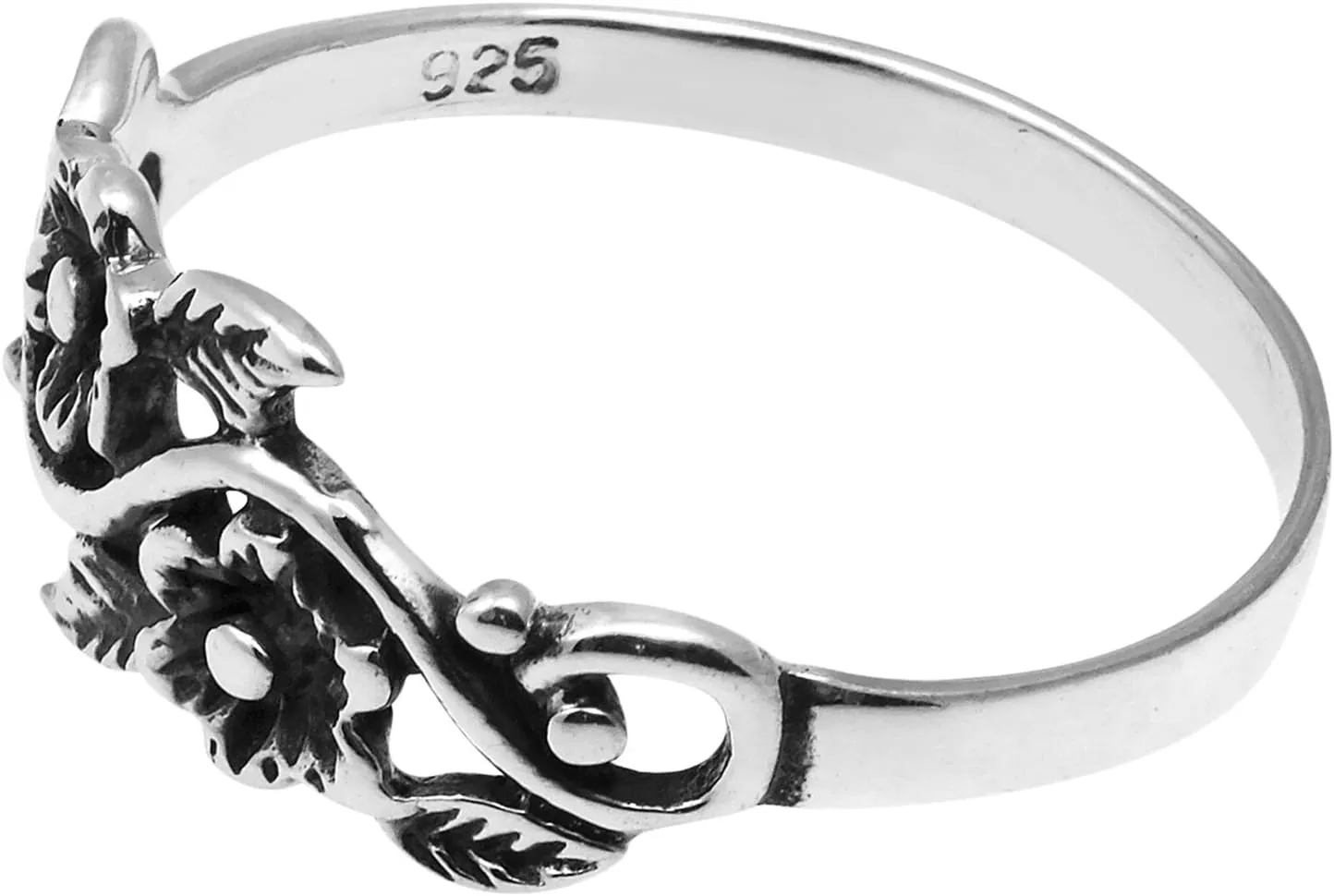 AeraVida Blooming Wild Floral Vine .925 Sterling Silver Band Ring | Wild Floral Silver Rings | Vine Band Ring Silver for Women | Comfort Fit USA Sizes 4-13 | Silver Ring Jewelry