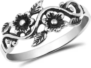 AeraVida Blooming Wild Floral Vine .925 Sterling Silver Band Ring | Wild Floral Silver Rings | Vine Band Ring Silver for Women | Comfort Fit USA Sizes 4-13 | Silver Ring Jewelry