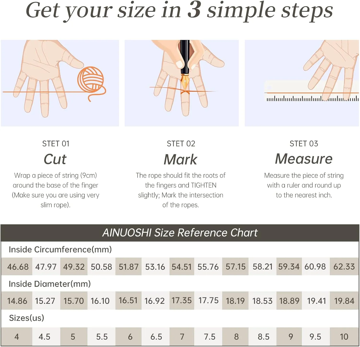 AINUOSHI 1/2/3/4 Carat Moissanite Engagement Rings for Women, 925 Sterling Silver Solitaire Round Cut (10mm) Diamond Wedding Band D-E Color Grade Gift for Wedding Anniversary