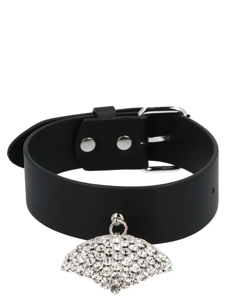 Alessandra Rich Embellished Heart Charm Choker