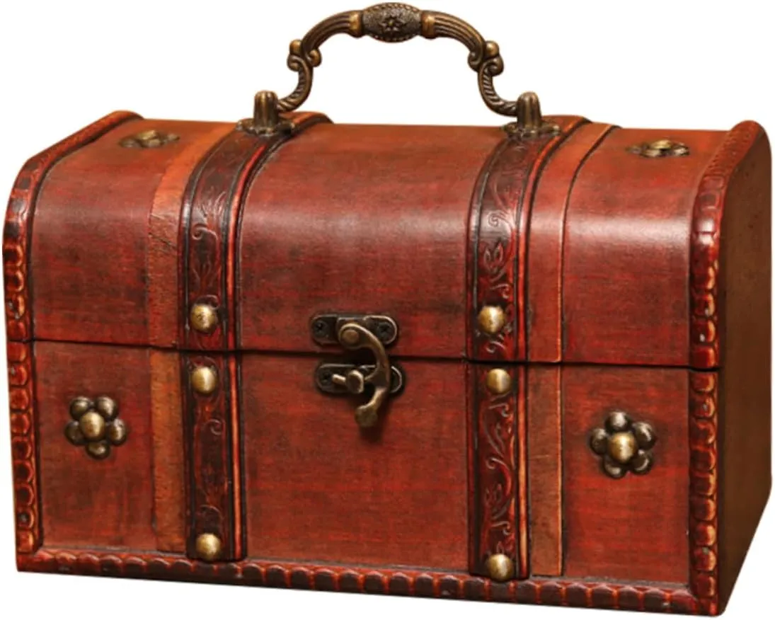 Amosfun Imitation Ancient Wooden Jewelry Box Decorative Storage Organizer for Trinkets Keepsakes Items Design Birthday present for Friends Family