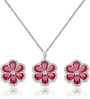 AMYJANE Cubic Zirconia Bridal Jewelry Set for Wedding S925 Sterling Silver Earrings & Necklace Set Crystal CZ Birthstone Flower Floral Costume Jewelry Gift for Bride Bridemaids Party Prom