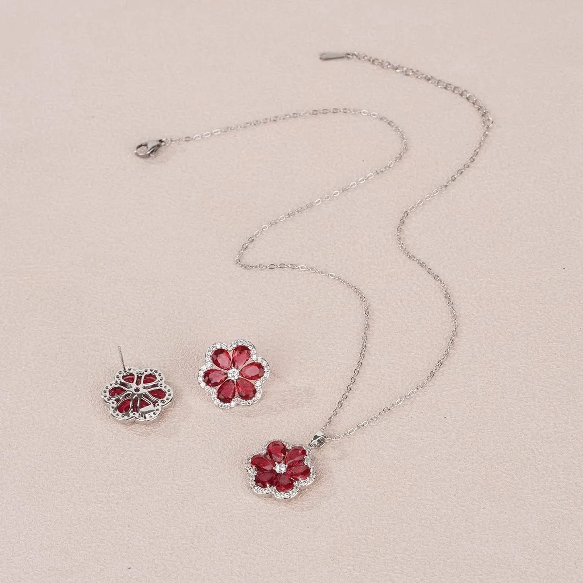 AMYJANE Cubic Zirconia Bridal Jewelry Set for Wedding S925 Sterling Silver Earrings & Necklace Set Crystal CZ Birthstone Flower Floral Costume Jewelry Gift for Bride Bridemaids Party Prom