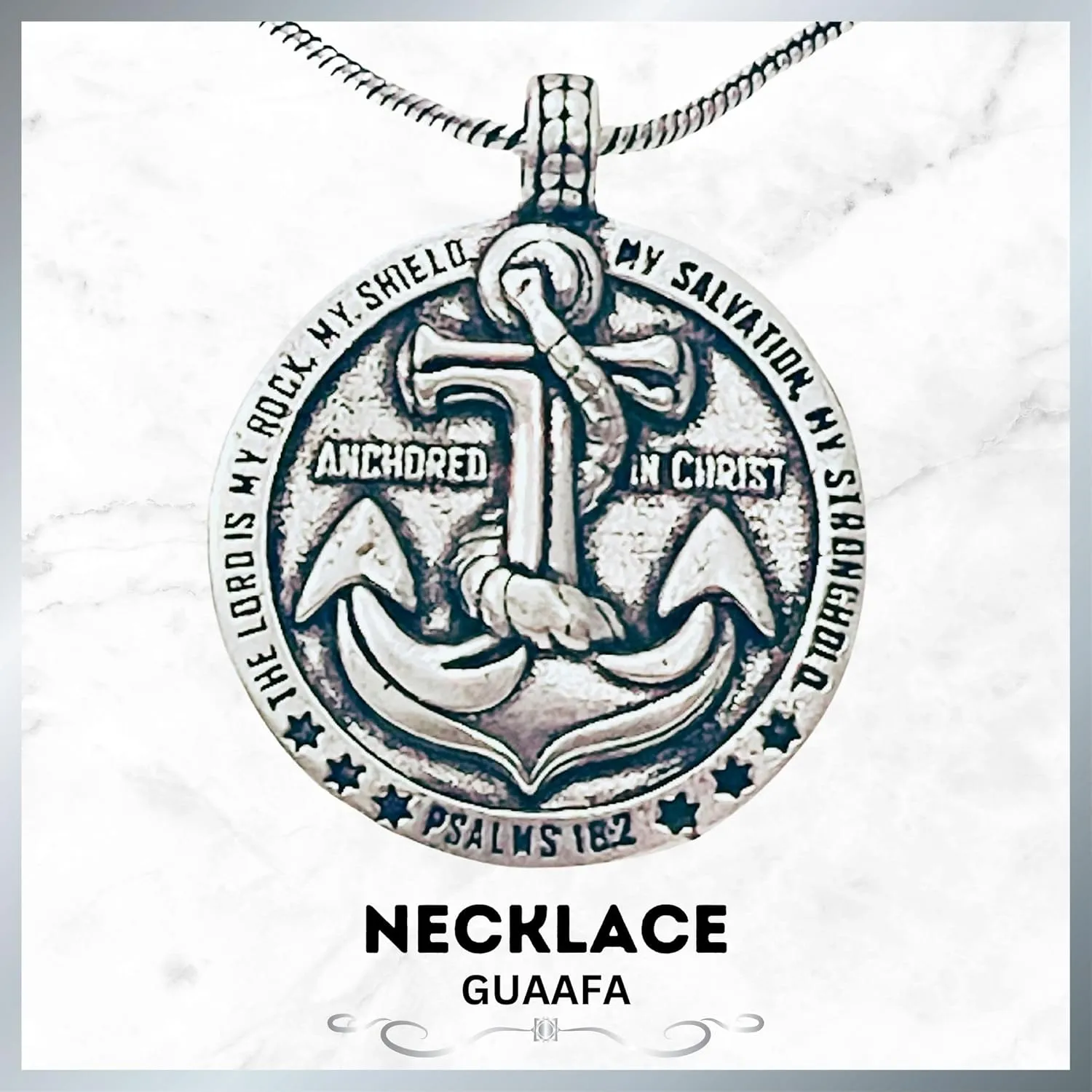 Anchored in Christ - Religious Gifts Pendant for Men & Women | PSALM 18:2 Locket with Chain Christian Gift
