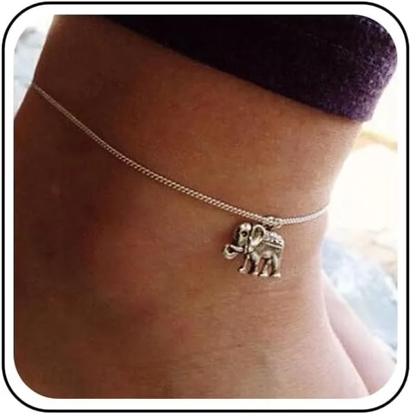 Andelaisi Boho Elephant Ankle Bracelet Silver Elephant Anklet Bracelet Vintage Elephant Pendant Chain Anklet Lucky Elephant Anklet Foot Chain Jewelry for Women