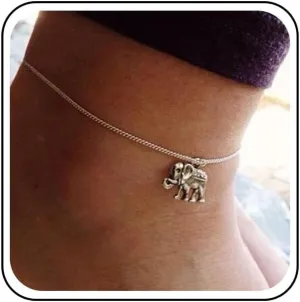 Andelaisi Boho Elephant Ankle Bracelet Silver Elephant Anklet Bracelet Vintage Elephant Pendant Chain Anklet Lucky Elephant Anklet Foot Chain Jewelry for Women