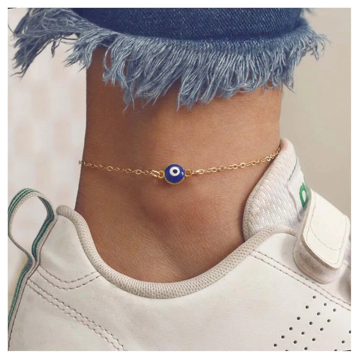 Andelaisi Boho Evil Eye Ankle Bracelet Gold Evil Eye Anklet Bracelet Vintage Chain Anklet Bracelet Minimalism Blue Eye Foot Chain Jewelry for Women Amulet Gifts(Style A)