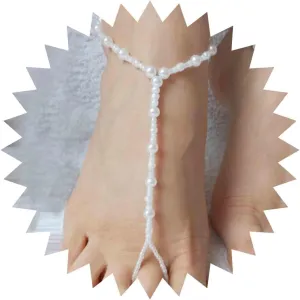 Andelaisi Boho Pearl Barefoot Sandals Chain Ankle Bracelet Vintage Pearl Toe Link Chain Anklet Pearl Toe Ring Anklet Bracelet White Pearl Ankle Bracelet Beach Foot Chain Jewelry for Women Gifts
