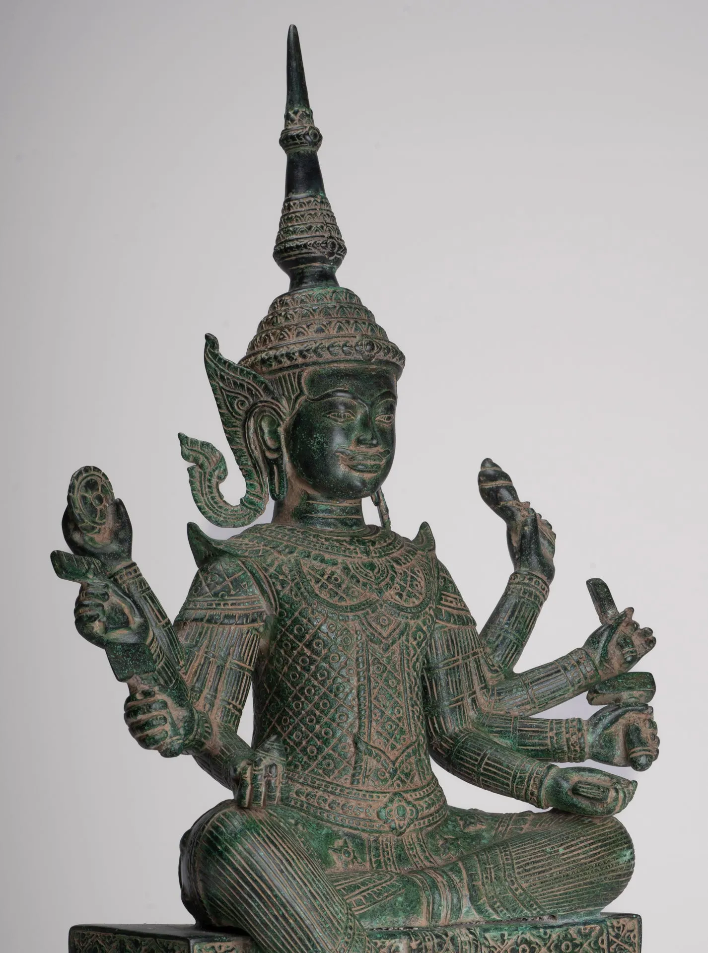 Antique Khmer Style Bronze Seated Vishvakarman Statue - Divine Architect - 59cm/24"