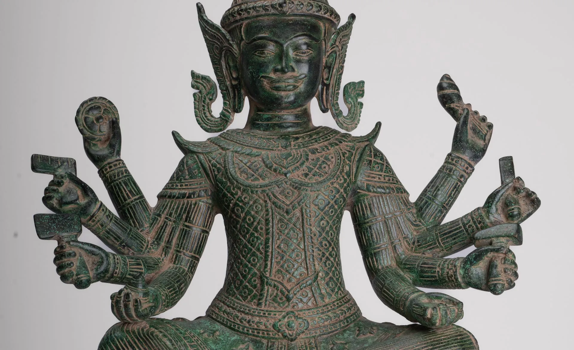 Antique Khmer Style Bronze Seated Vishvakarman Statue - Divine Architect - 59cm/24"