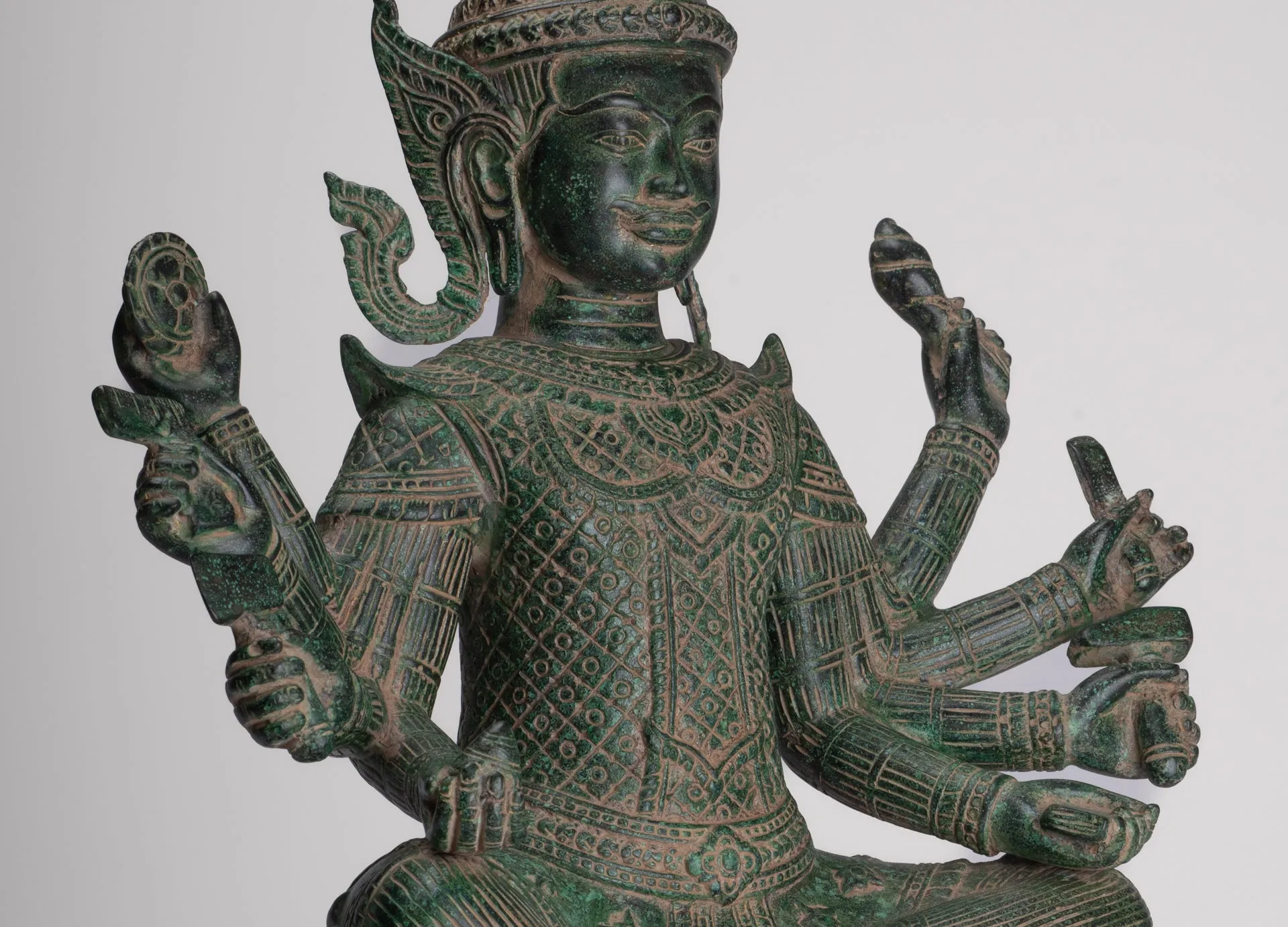 Antique Khmer Style Bronze Seated Vishvakarman Statue - Divine Architect - 59cm/24"