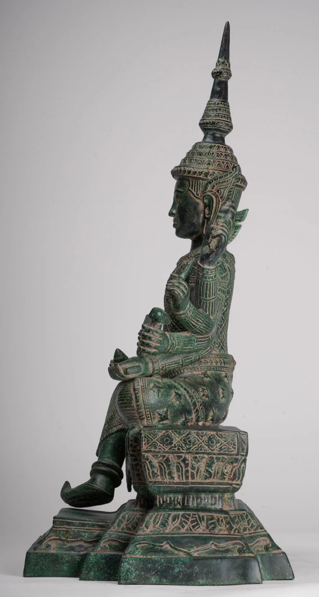 Antique Khmer Style Bronze Seated Vishvakarman Statue - Divine Architect - 59cm/24"