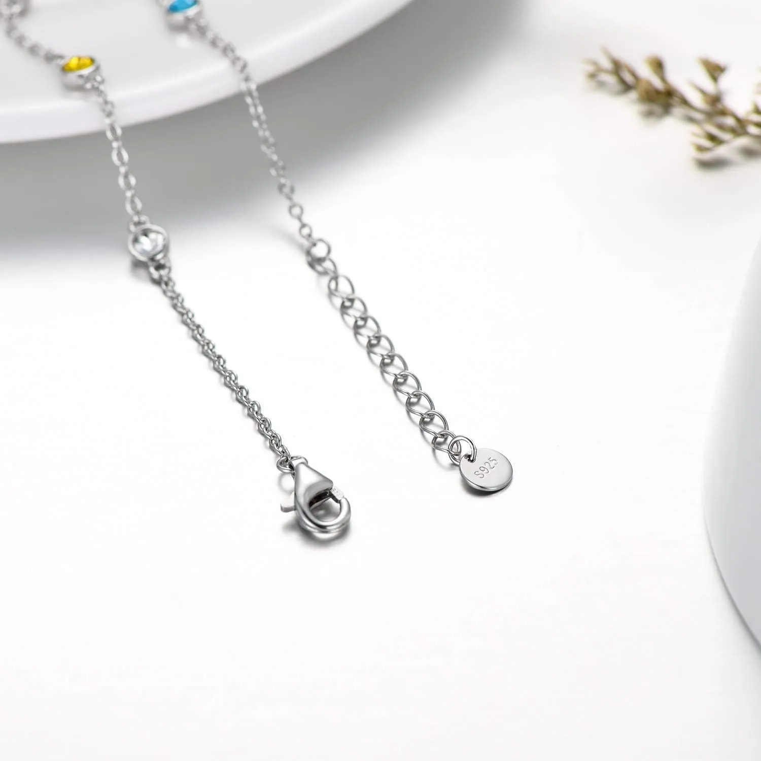 AOBOCO Sterling Silver Rainbow Planet Galaxy Anklet, Multicolor Crystals from Austria, Ankle Bracelet Foot Bracelet for Women Anniversary Birthday Sister Wife Jewelry Gifts