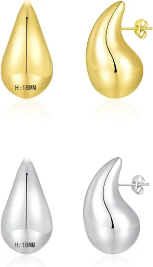 Apsvo Chunky Gold Hoop Earrings for Women, Dupes Earrings Lightweight Waterdrop Hollow Open Hoops, Hypoallergenic Gold Plated Earrings Fashion Jewelry