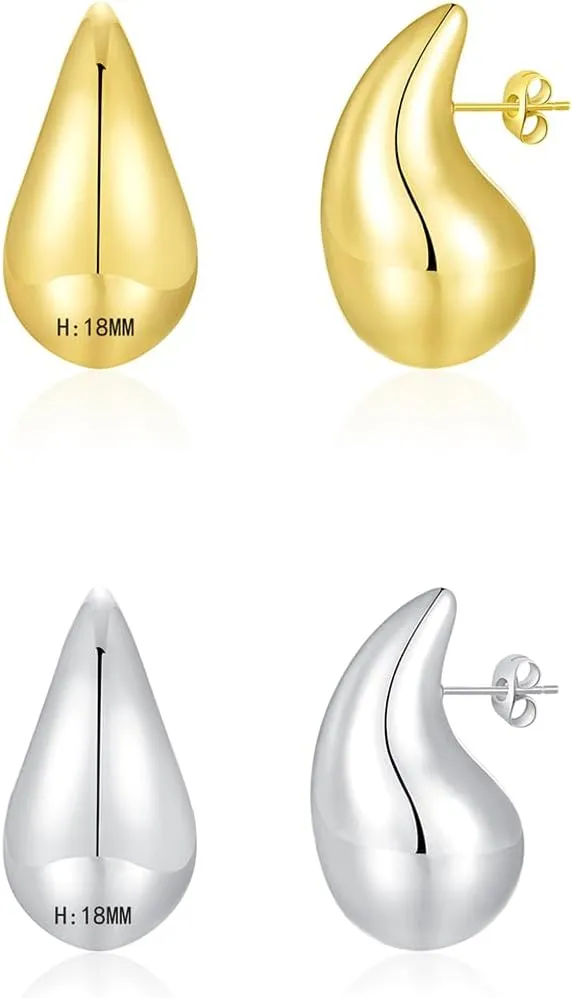 Apsvo Chunky Gold Hoop Earrings for Women, Dupes Earrings Lightweight Waterdrop Hollow Open Hoops, Hypoallergenic Gold Plated Earrings Fashion Jewelry