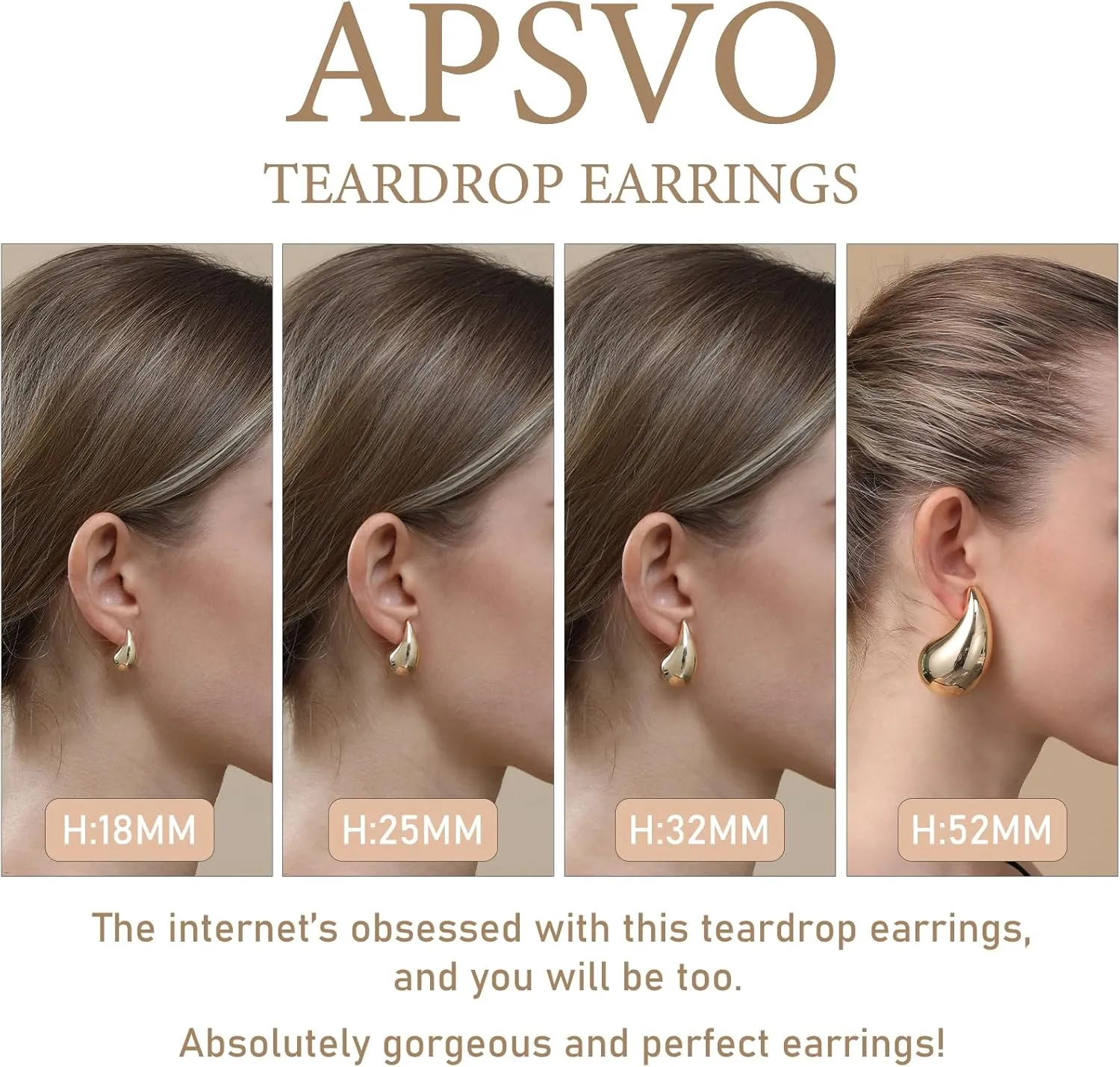 Apsvo Chunky Gold Hoop Earrings for Women, Dupes Earrings Lightweight Waterdrop Hollow Open Hoops, Hypoallergenic Gold Plated Earrings Fashion Jewelry