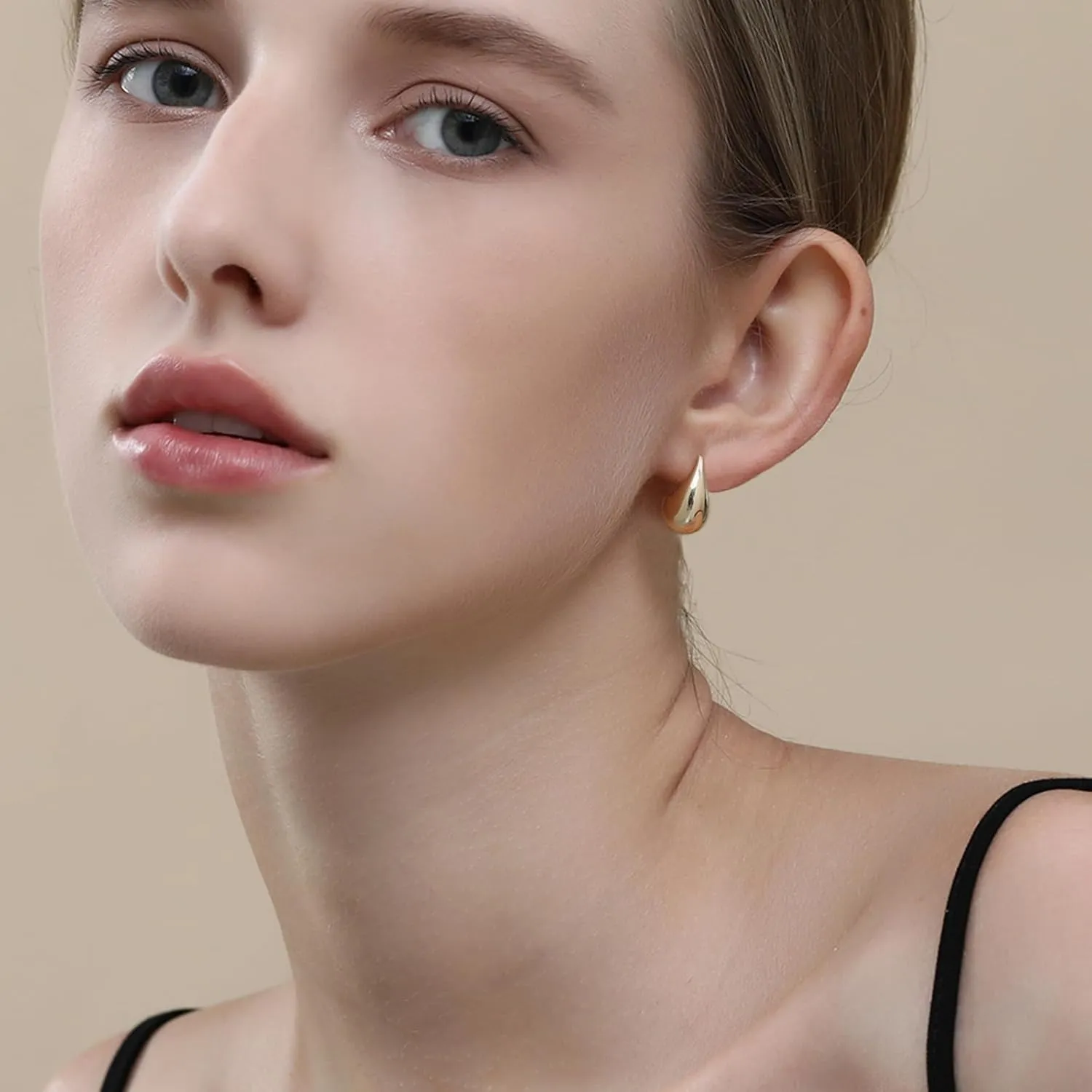 Apsvo Chunky Gold Hoop Earrings for Women, Dupes Earrings Lightweight Waterdrop Hollow Open Hoops, Hypoallergenic Gold Plated Earrings Fashion Jewelry