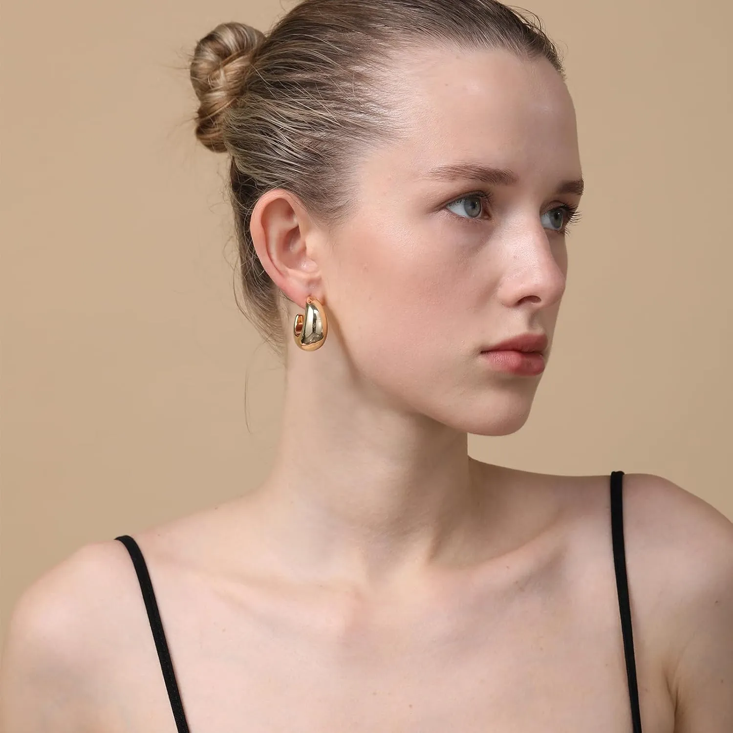 Apsvo Extra Large Drop Earring, Oversized Chunky Gold Hoop Earrings for Women, Lightweight Hypoallergenic Gold Plated Big Earrings Fashion Jewelry