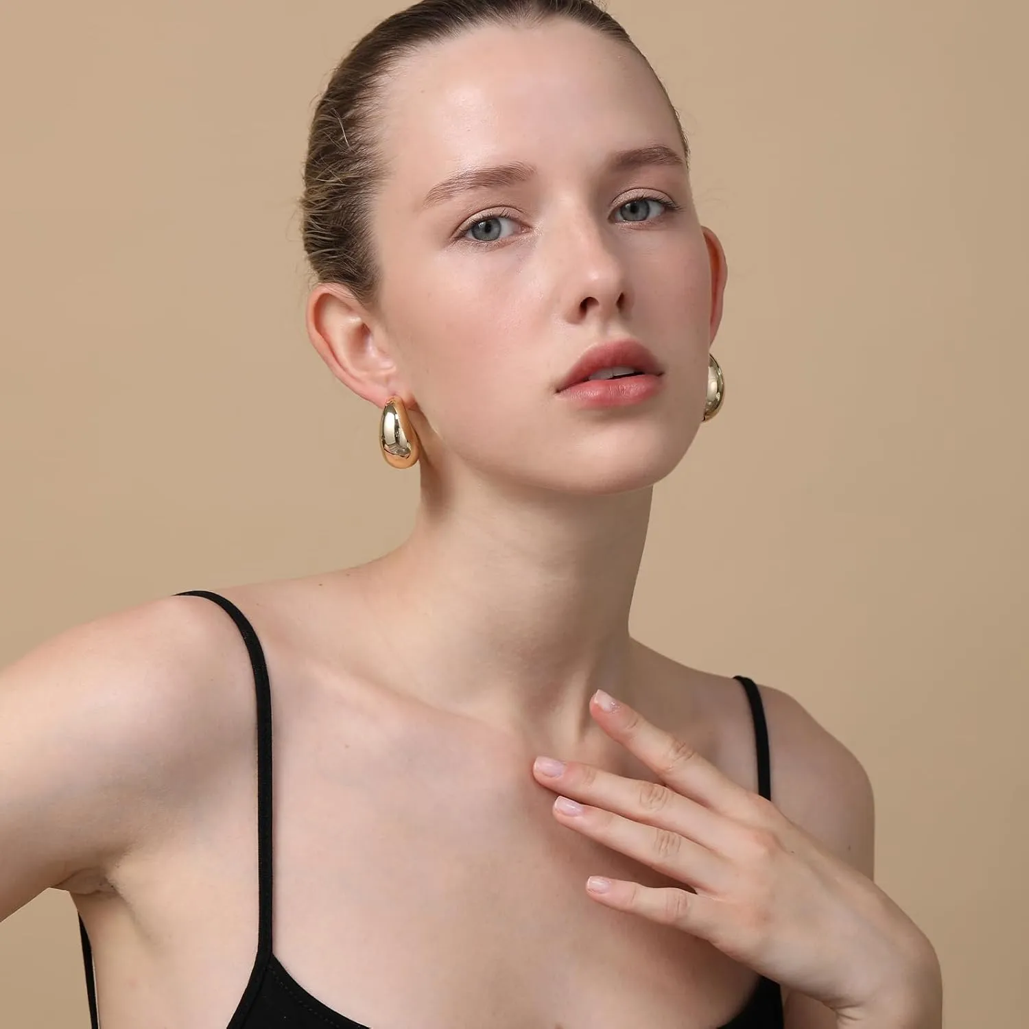 Apsvo Extra Large Drop Earring, Oversized Chunky Gold Hoop Earrings for Women, Lightweight Hypoallergenic Gold Plated Big Earrings Fashion Jewelry
