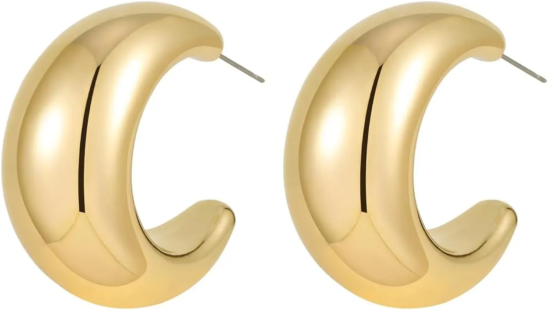 Apsvo Extra Large Drop Earring, Oversized Chunky Gold Hoop Earrings for Women, Lightweight Hypoallergenic Gold Plated Big Earrings Fashion Jewelry