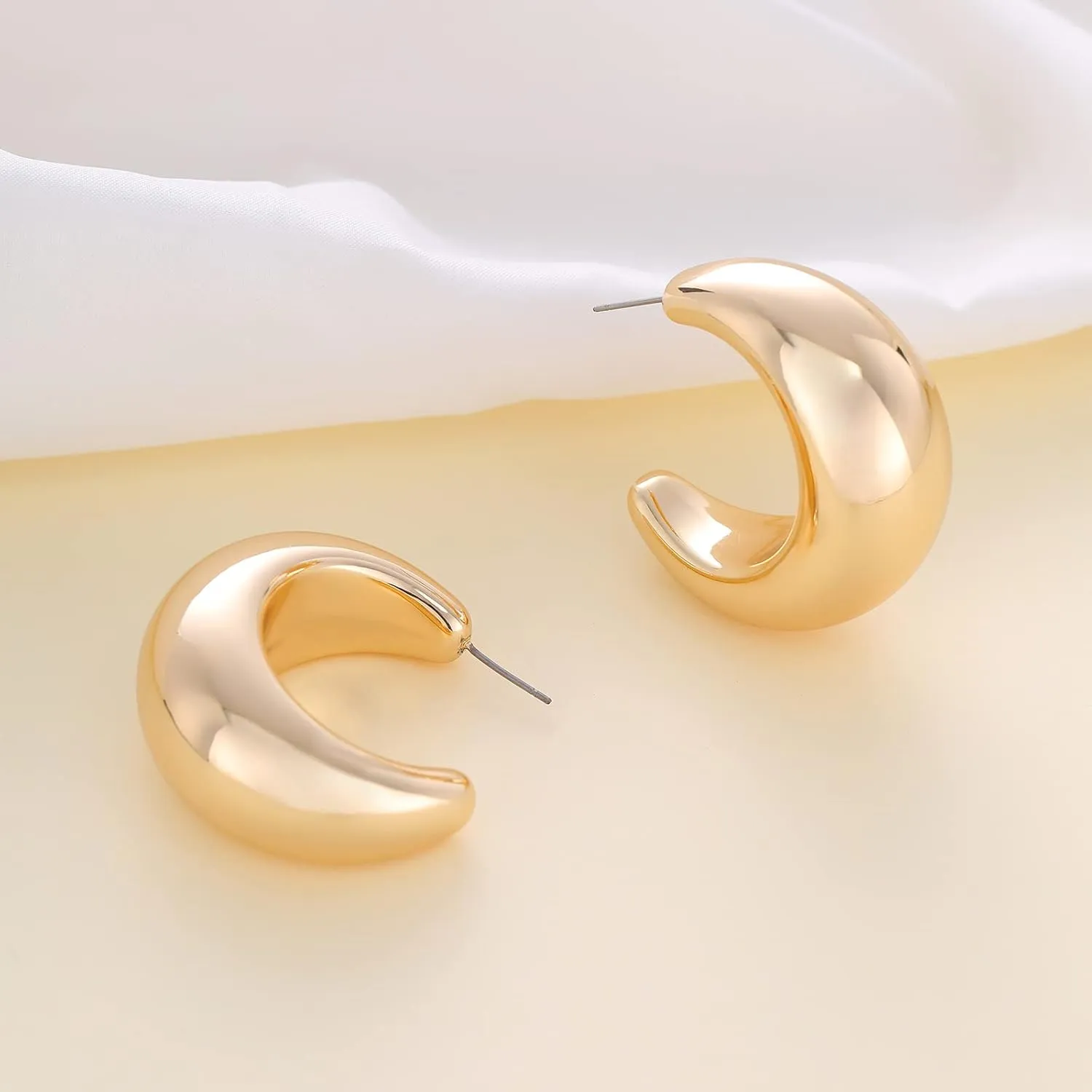 Apsvo Extra Large Drop Earring, Oversized Chunky Gold Hoop Earrings for Women, Lightweight Hypoallergenic Gold Plated Big Earrings Fashion Jewelry