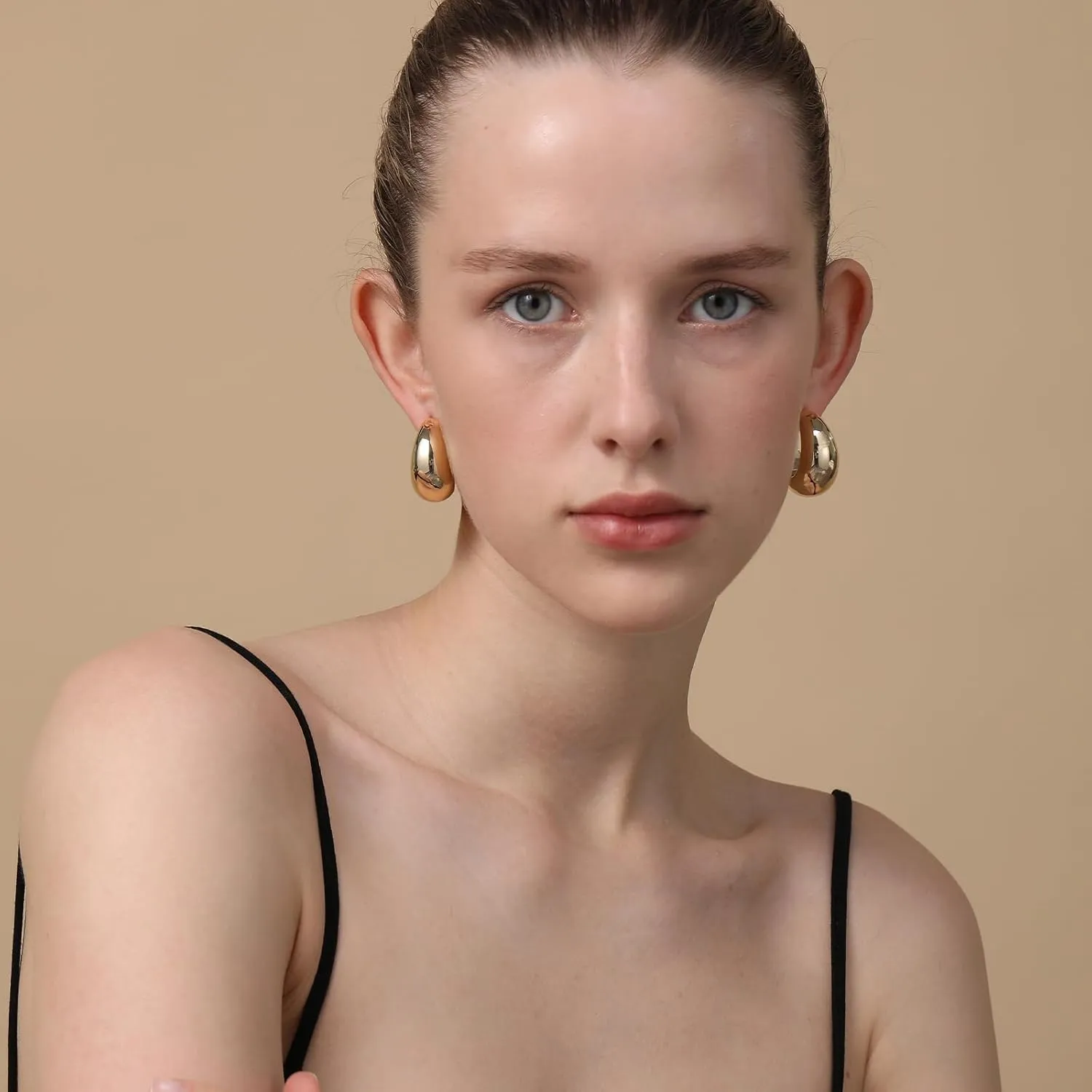 Apsvo Extra Large Drop Earring, Oversized Chunky Gold Hoop Earrings for Women, Lightweight Hypoallergenic Gold Plated Big Earrings Fashion Jewelry