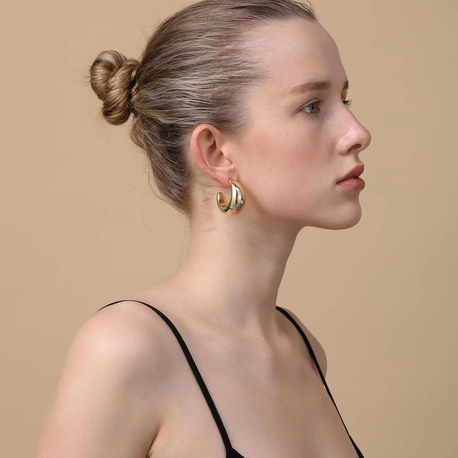 Apsvo Extra Large Drop Earring, Oversized Chunky Gold Hoop Earrings for Women, Lightweight Hypoallergenic Gold Plated Big Earrings Fashion Jewelry