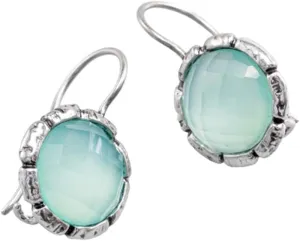 Aqua Blue Chalcedony Dangling Silver Earrings  925 Silver Hanging Earrings 15MM Size Blue Stylish Design daily wear hypoallergenic Jewelry Gift for Women and Girls