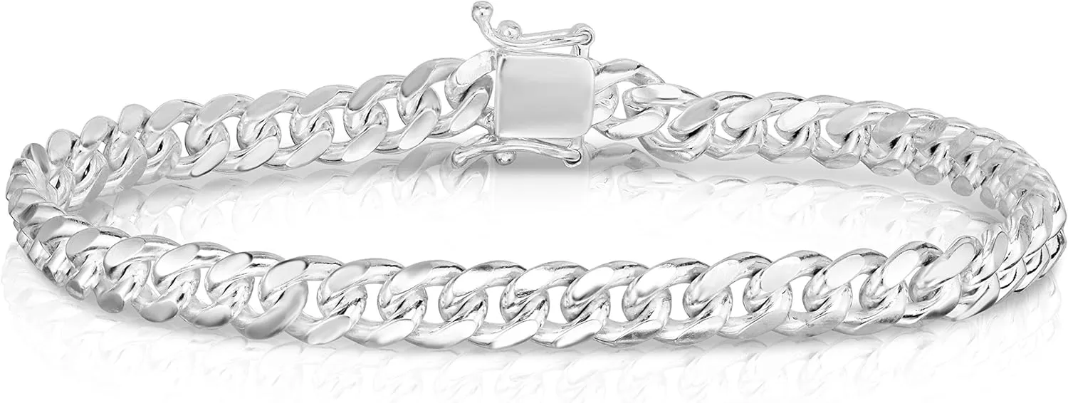 ARGENTO REALE 925 Sterling Silver Solid 6.25MM-12.25MM Miami Cuban Bracelet for Men - Sterling Silver Link Bracelet For Men, Mens Link Bracelets 8 8.5, 9