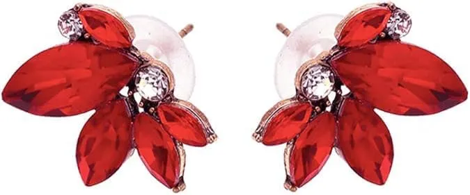 Art Deco Antique Vintage Retro Style Ruby Red Scarlet Marquis Rhinestone Bridal Bridesmaid Wedding Prom Cluster Earrings