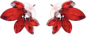 Art Deco Antique Vintage Retro Style Ruby Red Scarlet Marquis Rhinestone Bridal Bridesmaid Wedding Prom Cluster Earrings