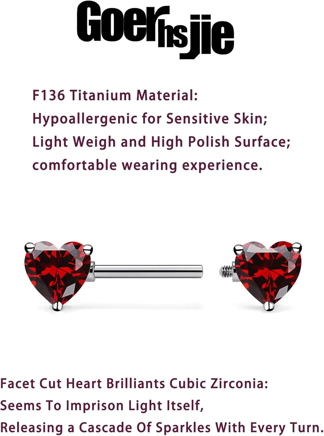 ASTM F136 Titanium Multicolor Heart CZ 14G Internally Threaded Nipple Piercing Rings Barbells Jewelry for Women Hypoallergenic