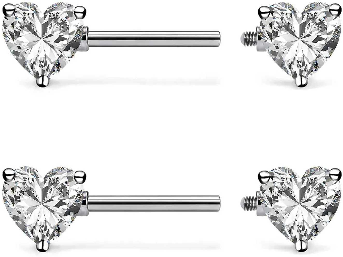 ASTM F136 Titanium Multicolor Heart CZ 14G Internally Threaded Nipple Piercing Rings Barbells Jewelry for Women Hypoallergenic
