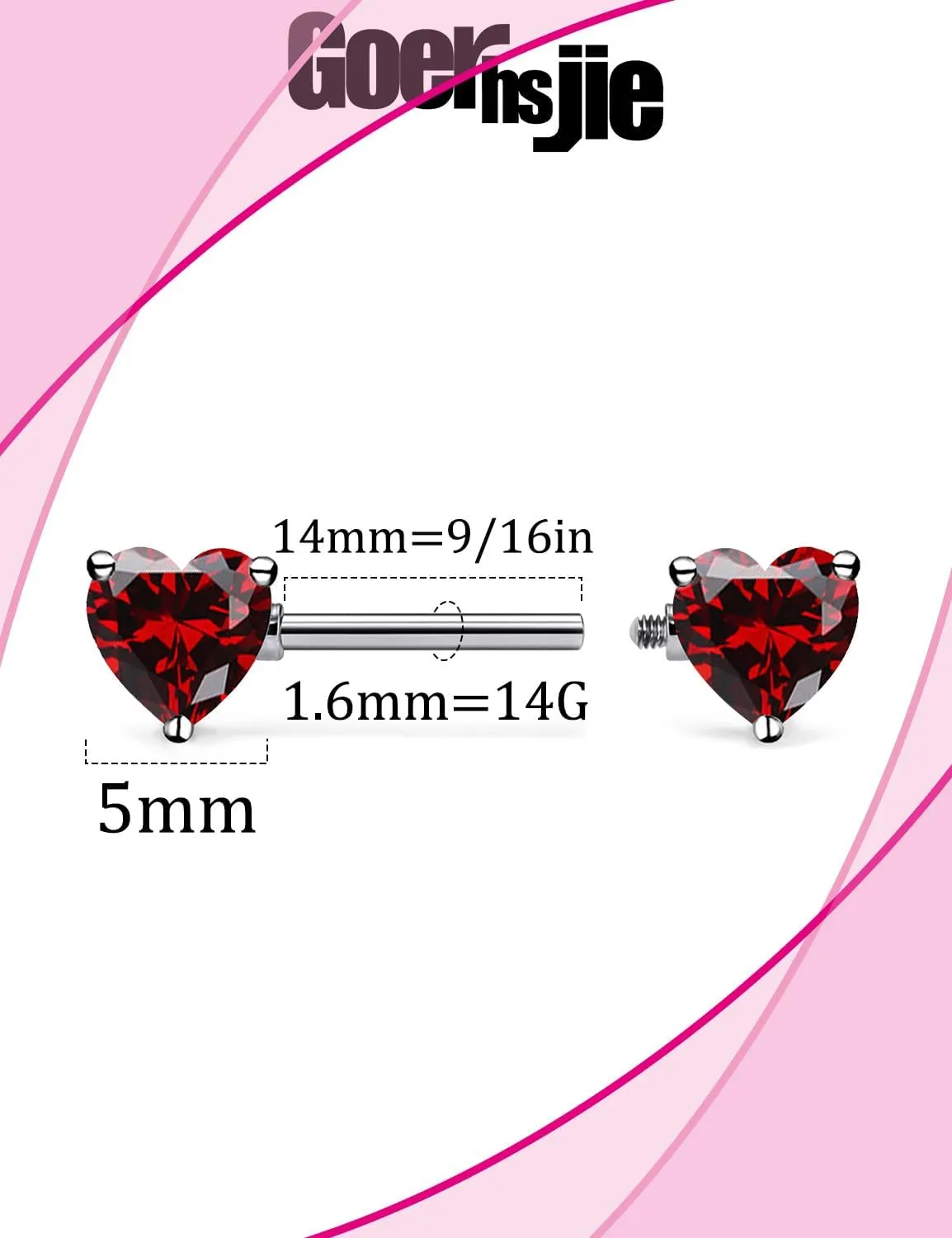 ASTM F136 Titanium Multicolor Heart CZ 14G Internally Threaded Nipple Piercing Rings Barbells Jewelry for Women Hypoallergenic