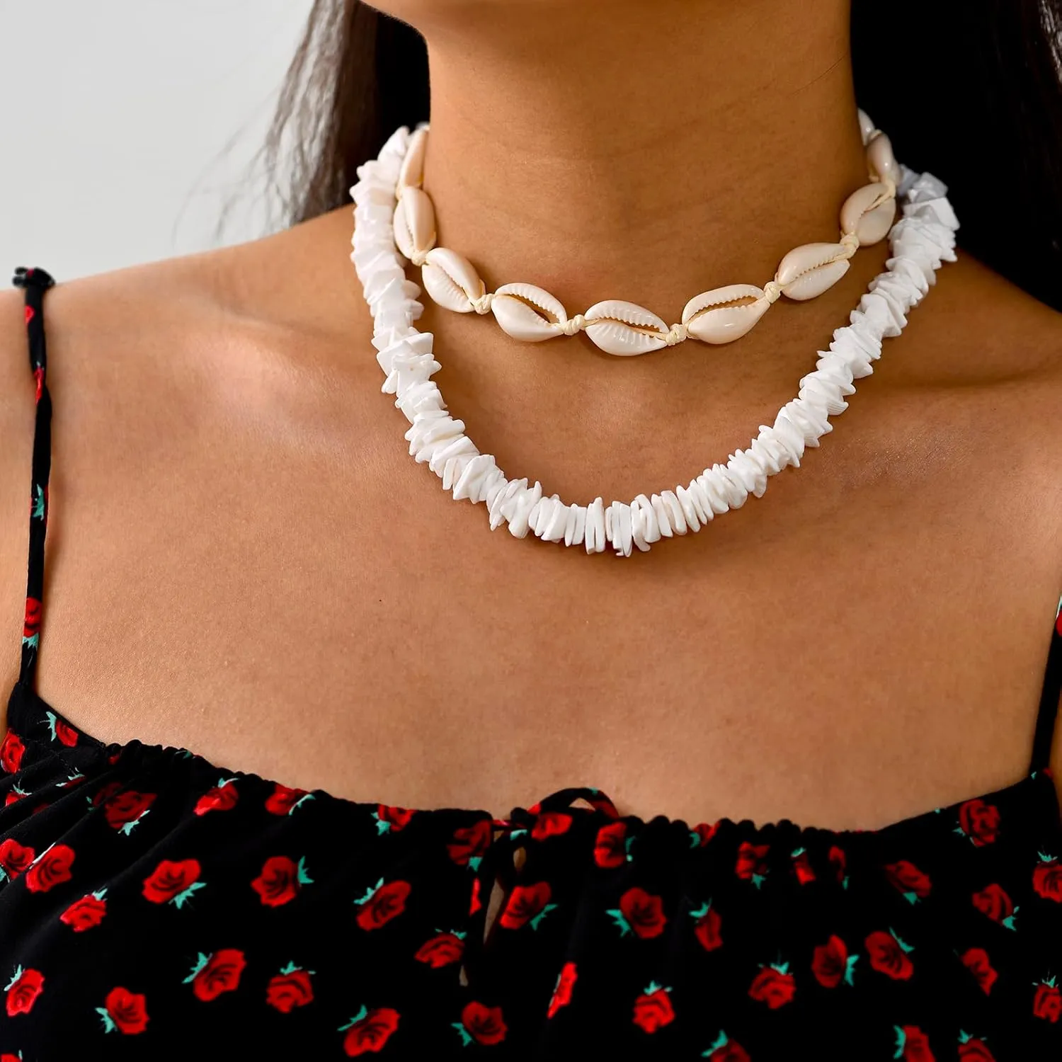 ATIMIGO White Puka Shell Hawaiian Cowrie Shell Pearl Beach Choker Handmade Adjustable Summer Clavicle Necklace - Surfer Jewelry for Women & Men