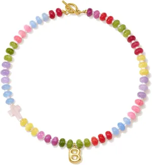 Ava Riley Beaded Necklaces for Women - Bubble Letter Necklace Gold - Cross Choker Chunky Necklace for Women Trendy - Initial Gemstone Candy Beach Jewelry Christmas Gifts