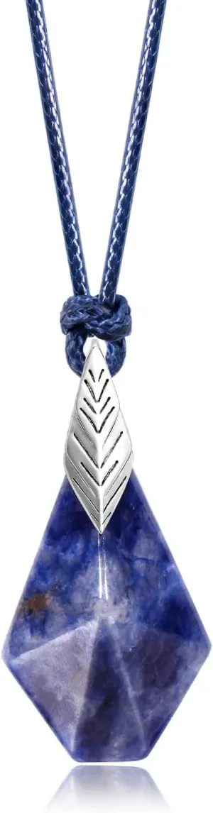 AWNL Men's Sodalite Necklace with Sterling Silver Feather Pendant Waxed Cord Adjustable Length Gift for Men, 27.5 Inch