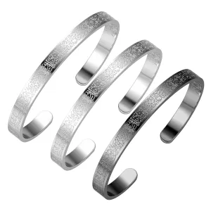 AYATUL KURSI CUFF | WOMEN Serenity Prayer Personalised Bracelet Allah Islam Muslim Arab Stainless Steel Deep Engraved Bangle (2 Steel color 1 Black)