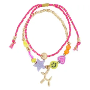 Balloon Dog, Pink Cord Adjustable Bracelet- set of 2