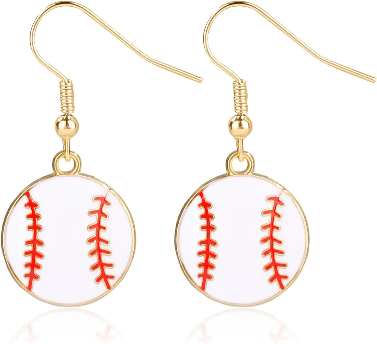 Baseball Dangle Earrings, Stylish Baseball Earrings for Women Softball Earrings Sports Ball Shape Baseball Player Jewelry for Women Girls Baseball Lovers, 1.50x0.71 inch, white, red