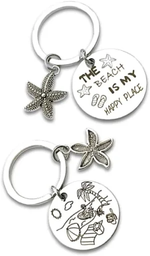Beach Keychain Beach Lover Keychain Keychian Anniversary for Sister Bestie Birthday Keyring Gift for Teen Girls Graduation Silver Charm Gift Vacation