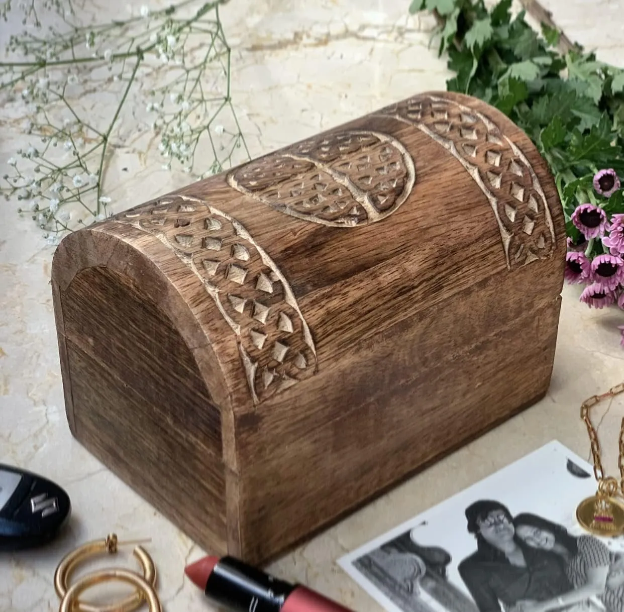 Beautiful Birthday Gift Ideas Handmade Decorative Wooden Jewelry Box With Celtic Carving Jewelry Organizer Keepsake Box Treasure Chest Trinket Holder Watch Box Storage Box 9 x 6 Inches