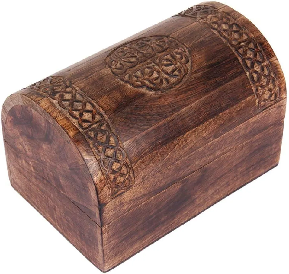 Beautiful Birthday Gift Ideas Handmade Decorative Wooden Jewelry Box With Celtic Carving Jewelry Organizer Keepsake Box Treasure Chest Trinket Holder Watch Box Storage Box 9 x 6 Inches