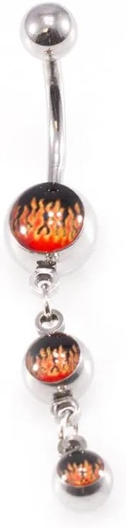 Belly Button Ring Fire Design 14g Navel Ring Surgical Steel